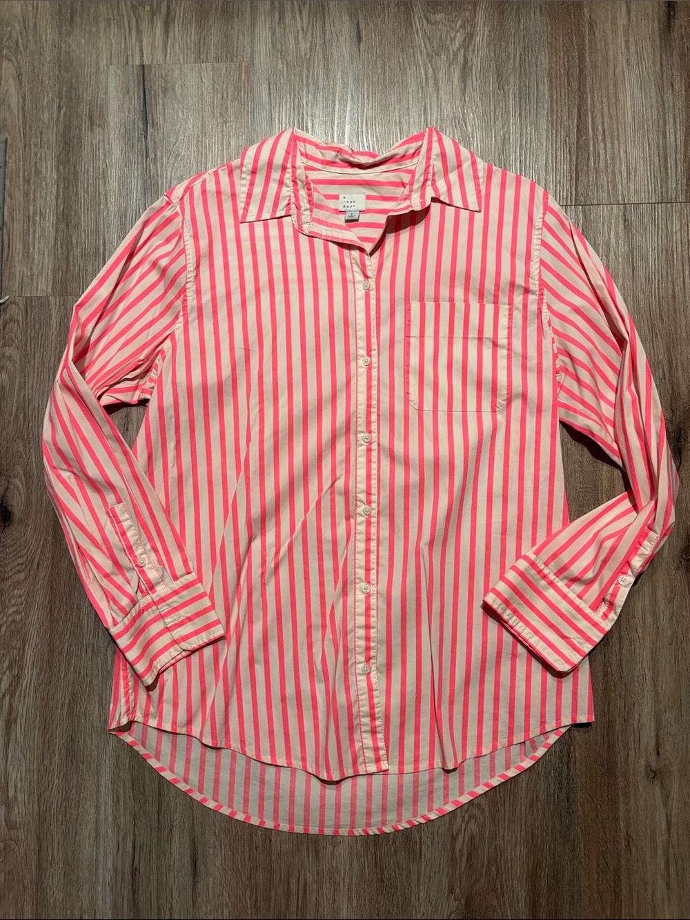 a new day Women's Pink and Cream Striped Button-Down Shirt